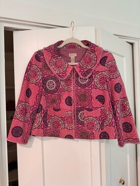 Anthropologie Elevenses beaded pink patterned jacket